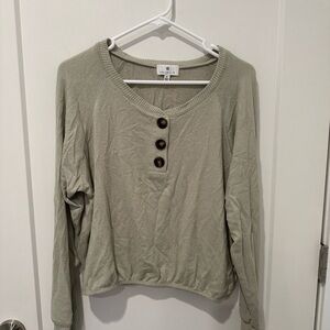 Socialite Sage Green Long-Sleeve Henley Sweatshirt with Button Placket